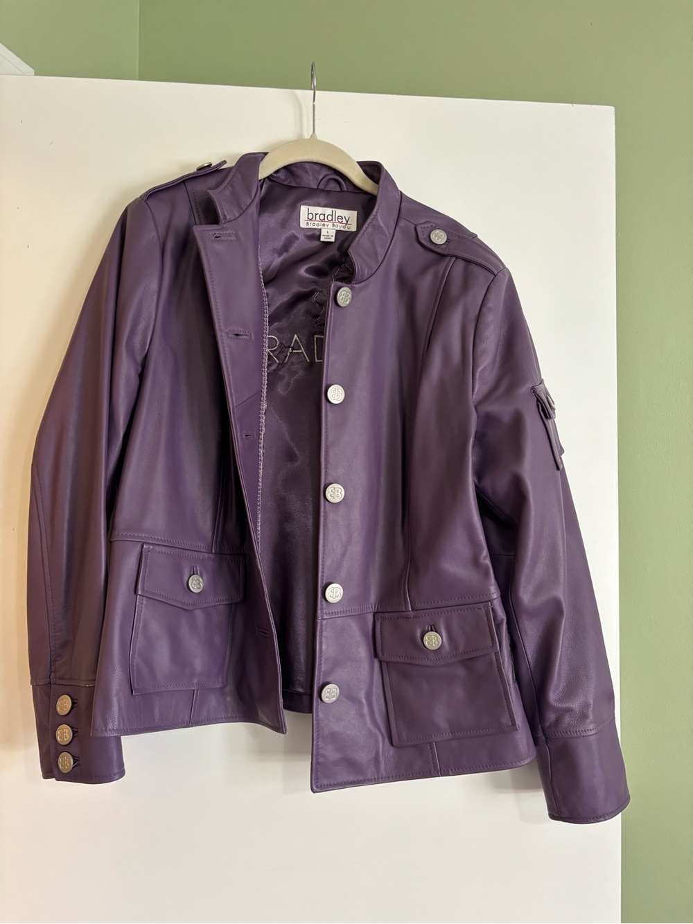 Bradley Bayou Purple Leather Jacket L – Hand-Sewn Floral & Butterfly Patches